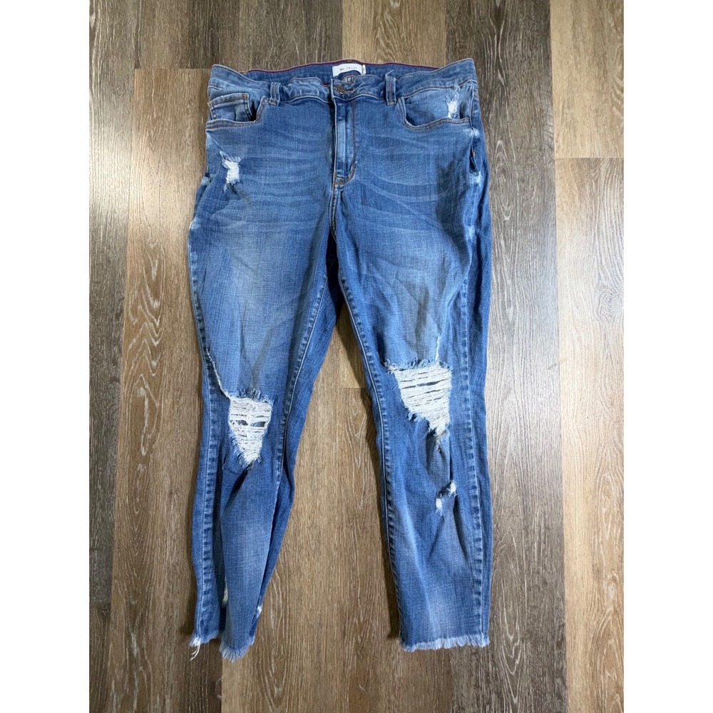 Ms. Cello Distressed Skinny Jeans Womens 8 Blue Ripped Frayed Hem High Rise